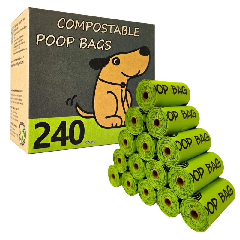 moonygreen Certified Compostable Dog Poop Bag Rolls, Landfill friendly Doggie Poop Bags, Vegetable-Based, ASTM D6400, Unscented, Extra Thick, Leak Proof, Size 9 x 13 Inches, Refills 240 Counts - Image 1